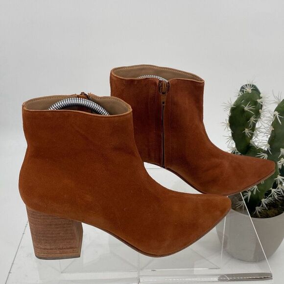 New Huma Blanco Vania Pointed Toe Suede Ankle Booties Side Zip Block Heel Fall R - Picture 1 of 12